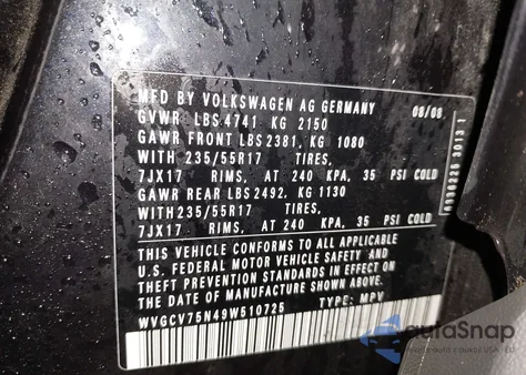 2009 Volkswagen Tiguan S z USA, uszkodzony, nr VIN WVGCV75N49W510725